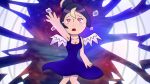  1girl angel_wings armpits bad_anatomy bad_hands bare_shoulders black_hair blonde_hair blue_dress breasts broken_glass cleavage collarbone dress flower galaxy glass hair_bun hair_flower hair_ornament looking_at_viewer mai_(synthesizer_v) medium_breasts multicolored_hair open_mouth outstretched_hand pink_eyes sad sidelocks single_hair_bun sleeveless sleeveless_dress solo synthesizer_v tears two-tone_hair white_wings wings yellow_pupils zyla_zo. 