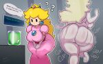  1girl ? absurdres ass ass_ripple blonde_hair breasts brooch completely_nude crown curvy elbow_gloves english_text gloves hands_on_own_thighs highres huge_ass invisible jewelry large_breasts mario_(series) mekaatomic mini_crown nude paper_mario paper_mario:_the_thousand_year_door potion princess_peach solo sound_effects speech_bubble thick_thighs thighs transparent wide_hips 
