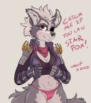  absurd_res anthro armor canid canine canis cloth clothing crossgender eye_patch eyewear female hi_res hobbes_maxwell jacket mammal nintendo panties solo star_fox suggestive topwear underwear video_games wolf wolf_o&#039;donnell 