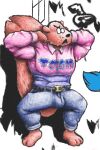  anthro bisexual bisexual_pride_colors bulge chicory_a_colorful_tale cookie female flexing flexing_bicep food hi_res lgbt_pride macaroon male mammal marthan_crowl_(artist) muscular muscular_anthro muscular_male pride_colors rodent sciurid solo tree_squirrel 