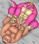  2009 anal anal_penetration anthro balls barazoku bodily_fluids bound crocodile crocodilian crocodylid crocodyne dildo double_dildo dragon_quest duo erection eyes_closed feet genitals hairy human kemono low_res male male/male mammal muscular muscular_male overweight overweight_male penetration penis pink_body reptile scalie sex_toy small_penis square_enix sweat uhokue video_games yangus_(dragon_quest) 