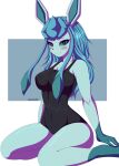  2024 3:4 absurd_res anthro aquakey big_breasts blue_body blush bodily_fluids breasts canid canine clothed clothing digital_media_(artwork) eeveelution female fur generation_1_pokemon generation_4_pokemon glaceon hair hi_res looking_at_viewer mammal nintendo nipples open_mouth pokemon pokemon_(species) simple_background smile solo swimwear white_body white_fur 