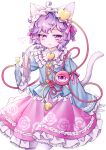  1girl animal_ears black_hairband blouse blue_shirt buttons cat_ears cat_girl cat_tail commentary_request eyeball frilled_shirt_collar frilled_sleeves frills hair_ornament hairband heart heart_button heart_hair_ornament heart_of_string komeiji_satori miy_001 pink_eyes pink_hair pink_skirt ribbon-trimmed_collar ribbon_trim shirt simple_background skirt solo tail third_eye touhou white_background wide_sleeves 