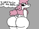  animated anthro anus ass_clapping big_butt butt canid canine canis digital_media_(artwork) domestic_dog grey_background looking_back low_res mammal narrowed_eyes poodle pop-tarts_poodle raised_tail rear_view simple_background sketchybun solo standing tail text thick_thighs thought_bubble white_body 