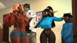  16:9 2024 3d_(artwork) 4k 5_fingers absurd_res accessory alicia_(domibun) amber_eyes anthro areola barbell_piercing belly_tattoo big_areola big_breasts black_hair blonde_hair blue_eyes bottomwear bovid breasts brother_(lore) brother_and_sister_(lore) brown_body brown_fur canid canine caprine chest_tattoo clothed clothing crop_top curvy_figure cutoffs denim denim_bottomwear denim_clothing detailed_background digital_media_(artwork) domibun dreadlocks eyes_closed facial_piercing female fingers fox fur goat grey_body grey_eyes grey_fur group hair hair_accessory hair_tie hi_res inside kara_(daloaf) kole_(domibun) link_(loaf3d) long_hair long_sleeve_shirt male mammal maxine_(domibun) midriff navel navel_piercing nipple_piercing nipples nose_piercing nose_ring open_mouth open_smile pawpads piercing ring_piercing scar shirt short_hair short_tail shorts sibling_(lore) sister_(lore) smile snout source_filmmaker_(artwork) tail tail_tuft tattoo teal_eyes thick_thighs topless topless_anthro topless_female topwear tuft warfare_machine white_body white_fur white_hair wide_hips widescreen 