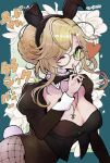  1girl ade_(nikke) animal_ears black_leotard bow bowtie chou_genseki detached_collar fake_animal_ears fake_tail fishnets glasses goddess_of_victory:_nikke highres jewelry leotard necklace playboy_bunny rabbit_ears rabbit_tail solo tail traditional_bowtie wrist_cuffs 