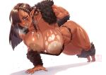  absurd_res areola big_breasts biped breasts exercise female hi_res humanoid_pointy_ears lilminindahouse muscular muscular_female nipples not_furry one_arm_push-up orc push-up thick_thighs 