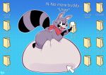  belly belly_expansion belly_inflation big_belly expansion huge_belly indigo_park inflation lying male on_front rambley_raccoon solo stuffing 