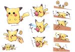  berry_(pokemon) closed_mouth commentary dedenne eating gen_1_pokemon gen_2_pokemon gen_5_pokemon gen_6_pokemon height highres holding holding_hand joltik mouth_hold nabenko open_mouth peeking_out pichu pikachu pokemon pokemon_(creature) smile standing yellow_fur 