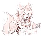  1boy animal_ears chili_pepper chinese_clothes chopsticks closed_eyes commentary eating em_lette english_commentary fox_boy fox_ears highres holding holding_chopsticks honkai:_star_rail honkai_(series) jiaoqiu_(honkai:_star_rail) male_focus monochrome open_mouth pink_hair short_hair simple_background upper_body white_background 