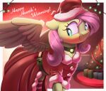  absurd_res blush christmas christmas_clothing christmas_headwear clothed clothing english_text equid equine female feral fluttershy_(mlp) friendship_is_magic hasbro hat headgear headwear hi_res holidays looking_back mammal my_little_pony nookprint pegasus santa_hat smile solo text wings 