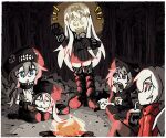  5girls abyssal_ship aircraft_carrier_water_oni alternate_costume boots campfire chocolate commission costume destroyer_princess drinking eating flashlight food halloween holding holding_flashlight kantai_collection multiple_girls re-class_battleship setz sleeping southern_ocean_oni wo-class_aircraft_carrier 