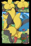  absurd_res animal_genitalia animal_penis anus backsack balls blue_body blue_fur butt canid canine canine_penis comic detailed_background erection fur genitals hi_res lucario male mammal nintendo penis pok&eacute;mon pok&eacute;mon_(species) red_eyes riolu shiny_pok&eacute;mon tricksta video_games yellow_body yellow_fur 