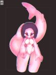 absurd_res anthro big_breasts bodily_fluids breasts claws clothing costume female fish glitch hair hi_res looking_at_viewer marine myth_(mythruna) mythruna pink_body pink_skin red_eyes shark shark_tail short_hair solo tears thick_thighs 