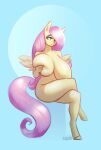  anthro anthrofied big_breasts blue_background breasts crossed_legs equid equine female fluttershy_(mlp) friendship_is_magic holding_breast huge_breasts mammal my_little_pony nude pegasus simple_background solo synkosium wings 
