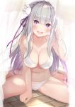  bikini cleavage emilia_(re_zero) pointy_ears re_zero_kara_hajimeru_isekai_seikatsu swimsuits tomaco 