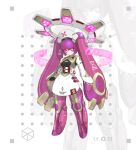  1girl absurdres armor arms_at_sides belt belt_pouch full_body hat highres hologram jinyu_lao_honglingjin joints long_hair looking_at_viewer mecha_musume mechanical_hair mechanical_halo no_feet nurse_cap original pink_eyes pink_hair pouch red_cross robot_joints solo standing twintails very_long_hair white_background 
