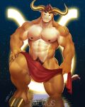  2021 abs anthro biceps blue_eyes bovid bovine brown_body brown_fur brown_hair cattle chinese_zodiac ear_piercing ear_ring fabric front_view fur hair hi_res hooves horn looking_at_viewer male mammal muscular muscular_anthro muscular_male night_sky nipples nude one_eye_closed one_leg_up open_mouth partially_submerged pecs piercing pubes quads raised_leg shan_yao_jun sky solo star teeth triceps water wink winking_at_viewer year_of_the_ox 