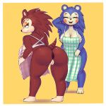  1:1 absurd_res angry animal_crossing anthro anus apron apron_only big_breasts big_butt boiful breasts butt clothing cross-popping_vein duo eulipotyphlan eyes_closed female genitals hand_behind_head hedgehog hi_res mabel_able mammal mostly_nude nintendo pussy rear_view sable_able sibling simple_background sister sisters smile thick_thighs vein video_games 
