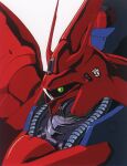  1980s_(style) cable char&#039;s_counterattack green_eyes gundam highres izubuchi_yutaka key_visual machinery magazine_scan mecha mobile_suit newtype no_humans official_art one-eyed promotional_art retro_artstyle robot sazabi scan science_fiction upper_body 
