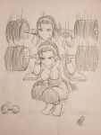  1girl graphite_(medium) hairband kagura_chizuru kazu_koimo long_hair solo squatting the_king_of_fighters traditional_media weightlifting 