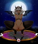  absurd_res breasts crouching female genitals hi_res humanoid humanoid_pointy_ears magic magic_circle moon night outside pussy solo spread_legs spreading tutifruti_(artist) 
