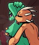  anthro armpit_fetish armpit_lick armpit_play arms_above_head bodily_fluids breast_grab breast_squish breasts duo_focus eyes_closed female green_body group group_sex hand_on_breast hi_res horn kobold licking lizard male male/female milk moe_(kobold_adventure) orange_body orgy purple_eyes reptile saliva scalie sex squish tfzn tongue tongue_out wood 