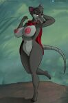  5_fingers 5_toes anthro areola big_breasts blue_eyes breasts cape clothing colored_nails digital_media_(artwork) don_bluth el-loko erect_nipples feet female fingers fur genitals grass grey_body grey_fur hair half-closed_eyes hand_behind_head hand_on_head hi_res huge_breasts looking_at_viewer mammal mrs._brisby murid murine nails narrowed_eyes nipples one_leg_up open_mouth outside plant pose pussy raised_leg rat rock rodent simple_background size_difference smaller_female smile solo standing teeth the_secret_of_nimh toes 