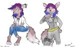  16:10 anthro artist_delight brown_body brown_fur canid canine canis ear_piercing female fur hair hi_res mammal piercing purple_hair solo widescreen wolf yellow_eyes 