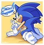  2021 4_fingers absurd_res alpha_channel anthro black_nose blue_body blue_fur border clothing english_text eulipotyphlan finger_wag fingers footwear fur gloves grin handwear hedgehog hi_res kneeling looking_back male mammal rear_view senshion simple_background smile socks solo sonic_the_hedgehog sonic_the_hedgehog_(series) tan_body text transparent_border white_clothing white_footwear white_gloves white_socks yellow_background 