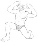  anthro black_and_white bulge clothed clothing flexing male monochrome muscular muscular_male my_hero_academia nipples selkie_(my_hero_academia) simple_background sketch smile solo speedo swimwear teeth_showing thegreatmatsutzu topless whiskers white_background 