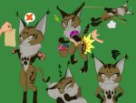  4:3 amber_eyes anthro basket capcom catsockjus chest_tuft claws felid felyne female floating_hands flustered fungus grimalkyne hi_res leash leash_pull lynian mammal monster_hunter mushroom pillow practice shrug slapping_butt sleeping smile solo standing surprise tuft video_games 