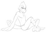  anthro asian_clothing barefoot black_and_white clothed clothing crossed_legs east_asian_clothing falco_lombardi frown fundoshi japanese_clothing male monochrome nintendo scowl simple_background sitting sketch solo star_fox thegreatmatsutzu topless underwear video_games white_background 