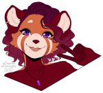  2021 5_fingers ailurid alpha_channel anthro breasts digital_media_(artwork) ear_piercing ear_ring female fingers hair headshot_portrait kittydee mammal piercing portrait purple_eyes red_panda simple_background smile solo transparent_background 