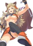  1girl absurdres animal_ears armpits blazblue blonde_hair breasts cameltoe circlet clash_kuro_neko commission commissioner_upload cosplay fire_emblem fire_emblem_fates full_body grey_eyes highres large_breasts looking_to_the_side makoto_nanaya makoto_nanaya_(cosplay) ophelia_(fire_emblem) skeb_commission squirrel_ears squirrel_tail tail thighhighs 