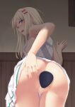  1girl anal anal_object_insertion ass bangs blonde_hair blue_eyes blush bow breasts censored dildo dress from_behind grecale_(kancolle) hair_bow head_tilt highres kantai_collection long_hair looking_at_viewer moose_(moosemitchell2) nipples object_insertion open_mouth pink_bow pussy sailor_collar sailor_dress sex_toy sleeveless sleeveless_dress small_breasts solo sweat white_dress 