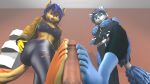  2021 3d_(artwork) amber_eyes anthro blue_body blue_fur blue_hair bodysuit bottomwear canid canine carmelita_fox clothing collar crossed_arms digital_media_(artwork) domination duo ear_piercing erection faceless_character faceless_human faceless_male feet female female_domination first_person_view foot_fetish foot_on_penis foot_play footjob fox fur genitals gloves green_eyes hair handwear hi_res human human_on_anthro humanoid_genitalia humanoid_penis interspecies jacket jewelry krystal lipstick looking_at_viewer looking_down lying makeup male male/female male_on_anthro male_pov mammal masturbation multicolored_body multicolored_fur multicolored_tail nintendo offscreen_character on_back on_bottom orange_body orange_fur pants penis piercing sex shirt signature skinsuit sly_cooper_(series) smile sony_corporation sony_interactive_entertainment star_fox sucker_punch_productions tailband tank_top text tight_clothing topwear umbreonthewhovian video_games white_body white_fur yellow_body yellow_fur 