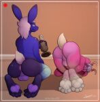  anthro anus balls butt dildo duo genitals lagomorph leporid male male/male mammal nude paws rabbit recording sex_toy simple_background spinal22 