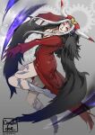  1girl black_wings breasts candle0213 dress facial_mark final_fantasy final_fantasy_viii fur_trim gears gloves grey_background highres horns jewelry lipstick long_hair makeup necklace red_lips smile solo ultimecia white_hair wings yellow_eyes 