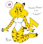  &lt;3 animal_humanoid anthro beta_pok&eacute;mon_(species) beta_pok&eacute;mon_games big_breasts breasts claws cute_face fangs felid felid_humanoid feline feline_humanoid female humanoid kneeling mammal mammal_humanoid melissaduck mostly_nude nintendo pikachu pok&eacute;mon pok&eacute;mon_(species) slim solo stripes video_games 