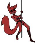  1:1 anthro black_sclera canid canine canis clothed clothing damian_(zoophobia) dancing demon domestic_dog fingerless_gloves fur gloves handwear hi_res leggings legwear looking_at_viewer male mammal nude pole pole_dancing simple_background solarjay solo stripper stripper_pole zoophobia 