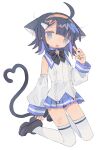  :d ahoge animal_ears arm_at_side bangs black_bow black_footwear black_hair black_neckwear black_panties blue_eyes blue_sailor_collar blue_skirt blunt_bangs bow bowtie cat_ears cat_girl cat_tail clenched_hand collared_shirt cuts daizu_(melon-lemon) detached_sleeves eyes_visible_through_hair from_side full_body gradient_eyes hair_between_eyes hair_ornament hairband hairclip hand_up head_tilt heart heart_tail high_collar highres injury kneeling long_sleeves looking_at_viewer looking_to_the_side microskirt multicolored multicolored_eyes no_nose open_mouth original panties panty_peek pleated_skirt puffy_long_sleeves puffy_sleeves sailor_collar self_harm shirt short_hair simple_background skirt sleeve_cuffs sleeveless sleeveless_shirt smile star_(symbol) tail tail_raised tearing_up tears thighhighs underwear v white_background white_legwear white_shirt white_sleeves 