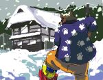  2005 anthro bottomwear brown_body brown_fur clothing fur juuichi_mikazuki kemono low_res male mammal morenatsu outside pants snow snowing solo unknown_artist ursid video_games visual_novel 