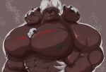  2020 3_heads abstract_background anthro anthrofied big_muscles big_pecs black_nipples bone canid canine cerberus european_mythology fangs greek_mythology hand_on_abs hi_res horn houndoom houndour huge_muscles huge_pecs hybrid hyper hyper_muscles hyper_pecs looking_at_viewer male mammal multi_head muscular mythology nintendo nipple_piercing nipples nude panscolipede pecs piercing pok&eacute;mon pok&eacute;mon_(species) pok&eacute;morph skull solo video_games yellow_eyes 