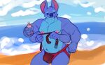  16:10 2021 4_arms 5_fingers absurd_res alien anthro anthrofied beach belt belt_buckle blue_body blue_eyes blue_fur blue_nose bulge clothing cloud day disney experiment_(lilo_and_stitch) fingers fur hi_res jockstrap lilo_and_stitch male multi_arm multi_limb multicolored_body multicolored_fur muscular muscular_male nipples outside pink_nipples redponei sea seaside signature sky solo stitch_(lilo_and_stitch) sunscreen two_tone_body two_tone_fur underwear water widescreen 