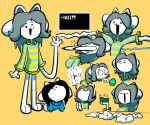  anthro breasts canid canine clothed clothing duo egg english_text felid feline hair mammal money multiple_poses open_mouth pose shirt tem temmie_(undertale) text topwear undertale unknown_artist video_games white_body 
