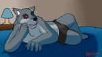  16:9 2021 anthro bearmuda bed bulge canid canine canis clothing dave_(password) fur furniture grey_body grey_fur hi_res humanoid_hands lying male mammal password_(visual_novel) solo underwear video_games visual_novel widescreen wolf 