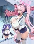  +_+ 2girls :p absurdres aged_up alternate_breast_size ass black_gloves blue_archive blue_eyes blush breasts button_gap cum cum_on_body cum_on_breasts dual_wielding fingerless_gloves gloves gun halo highres holding huge_breasts jacket knee_pads koyuki_(blue_archive) lace light_machine_gun long_hair machine_gun microskirt multiple_girls nasuta5mamma open_clothes open_jacket over_shoulder paid_reward_available pink_eyes pink_hair purple_hair see-through shirt single_knee_pad skirt smile submachine_gun thigh_strap thighhighs tongue tongue_out twintails undersized_clothes underwear v very_long_hair weapon weapon_over_shoulder white_shirt white_thighhighs yuuka_(blue_archive) 