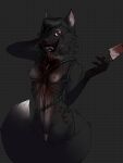  anthro ash_(character) black_body black_fur black_hair blades blood bodily_fluids bone breasts canid canine canis crowsfire female fur genitals gore hair hi_res insane mammal nude pussy red_eyes skinny teeth thorns wolf 