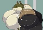  2020 abstract_background anthro big_muscles big_pecs bleach_(series) canid canine canis clothing green_eyes hi_res huge_muscles huge_pecs hyper hyper_muscles hyper_pecs jacket looking_at_viewer male mammal muscular nipples panscolipede pecs sajin_komamura side_view smile smirk solo topwear white_nipples wolf 